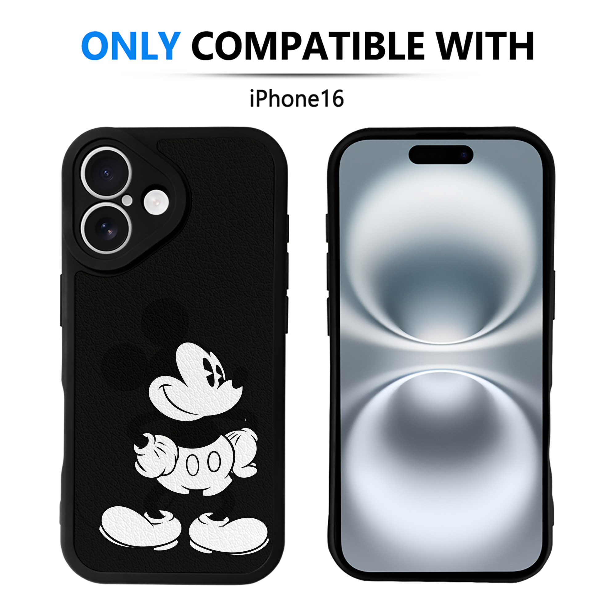 （画像用） ミッキーマウス Mickey Mouse 【iPhone 16シリーズ対応】シリコンスマホケース（レザー調） 材質：シリコン